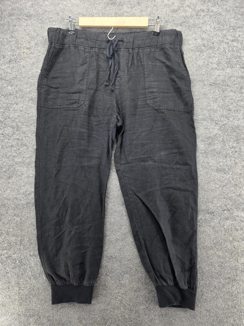 Caslon Pants Womens Petite Medium Black Linen Joggers Drawstring Cuffed Pockets